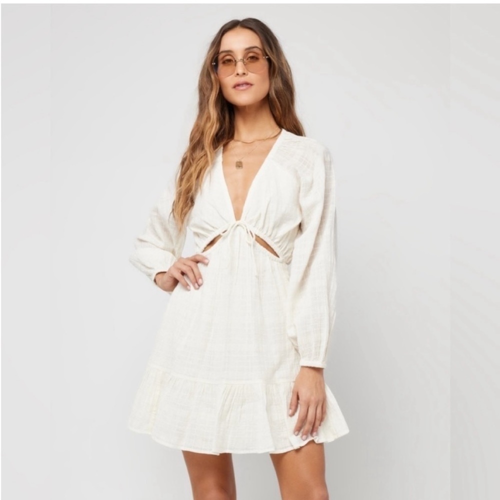 L*Space × Revolve Feelin Fine Cotton Mini Dress Coverup Cream NWT XS